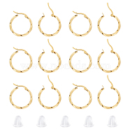 201 Stainless Steel Hoop Earrings, with 304 Stainless Steel Pins and Plastic Ear Nuts, Twisted Ring Shape, Golden, 25x2.5mm, Pin: 1x0.7mm, 20pairs/box(EJEW-UN0001-32)