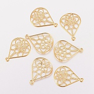 201 Stainless Steel Filigree Pendants, Textured, teardrop, with Floral Pattern , Golden, 20x15x1.2mm, Hole: 1mm(X-STAS-F162-35G)