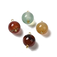 Dyed Natural Agate Pendants, Round Charms with Real 18K Gold Plated Brass Loops, Mixed Color, 20~20.5x11.5~12.5mm, Hole: 1.4~1.5mm(KK-P242-09D-G)