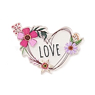 Valentine's Day Theme Acrylic Pendants, Heart with Word Love, Flower Pattern, 28x40x2mm, Hole: 1.6mm(MACR-E002-03C)