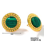 Cute Candy Round Button Natural Variscite Stud Earrings for Summer, Golden, 2mm(DG6312-6)