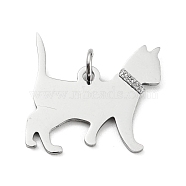 304 Stainless Steel Pendants, with Jump Ring and Glitter, Stamping Blank Tag, Cat Charm, Stainless Steel Color, 23x23.5x1mm, Hole: 4mm(X-STAS-E205-06P)