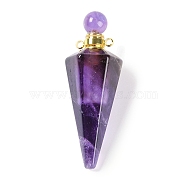 Natural Amethyst Faceted Cone Openable Perfume Bottle Big Pendants, with 304 Stainless Steel Findings, Golden, 49.5~51.5x18.5x18.5mm, Hole: 1.8mm(G-L524-18G-10)