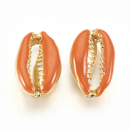 Alloy Beads, with Enamel, Shell, Real 18K Gold Plated, Dark Orange, 19~20x12~12.5x6mm(ENAM-J642-04)