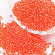 8/0 Glass Seed Beads, Grade A, Round, Transparent Colours Lustered, Coral, 2.8~3.2mm, Hole: 1.0mm, about 15000pcs/pound(SEED-J012-F8-109B)