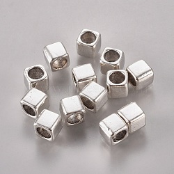 Tibetan Style Alloy European Beads, Large Hole Beads, Cube, Cadmium Free  & Lead Free, Antique Silver, 6x6x6mm, Hole: 4mm(X-LF11237Y)