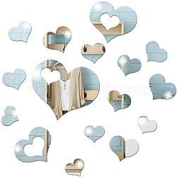 Acrylic Mirror Wall Stickers, with Adhesive Back, for Home Living Room Bedroom Decoration, Heart, Silver, 29~100x35.5~120x0.5mm, 16pcs/set(AJEW-GA0001-18)