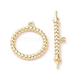 Brass Toggle Clasps, Twist Ring, Real 18K Gold Plated, Ring: 16x14x2mm, Bar: 5x24x3mm, Hole: 1.2mm, Pin: 0.8mm(KK-F862-41G)