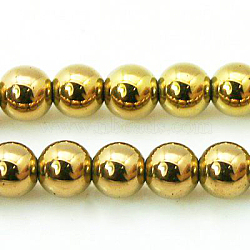 Non-magnetic Synthetic Hematite Beads Strands, Round, Gold, 8mm, Hole: 1mm, about 53pcs/strand, 15.7 inch(X-G-G091-8mm-1)