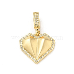 Brass Micro Pave Clear Cubic Zirconia Heart European Dangle Charms, Large Hole Pendants, Real 18K Gold Plated, 33.5mm, Hole: 7.5x4.5mm(KK-U044-12G)