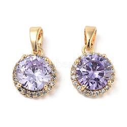 Brass Micro Pave Cubic Zirconia Charms, Flat Round, Real 18K Gold Plated, 12x10x4.5mm, Hole: 4.5x3mm(KK-B102-06G)