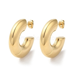 Donut 304 Stainless Steel Stud Earrings, Half Hoop Earrings, Real 18K Gold Plated, 31x6mm(EJEW-Z026-15G)