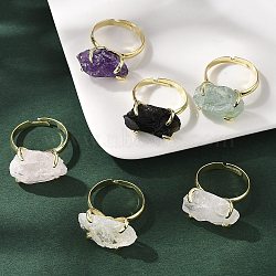 Natural Mixed Stone Finger Rings, Golden Tone Brass Finger Rings, Rack Plating, US Size 8 1/2(18.5mm)(RJEW-B122-01G)