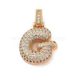 Brass Micro Pave Cubic Zirconia Pendants, Real 18K Gold Plated, Clear, Letter G, 18.5~24x12.5~25.5x5~5.5mm, Hole: 5x3mm(KK-C076-29G-G01)