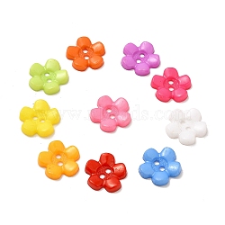 Acrylic Buttons, 2-Hole, Dyed, Flower, Mixed Color, 15x15x3mm, Hole: 2mm(X-BUTT-Q002-M)