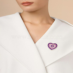 1Pc Heart Enamel Pin, Creative Alloy Badge for Backpack Clothes, Golden, Purple, 24x23x1.5mm(JEWB-LP0004-59B)