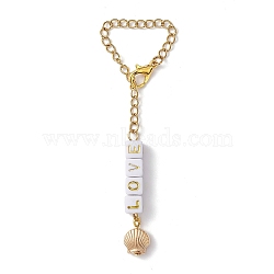LOVE Acrylic Cup Charms, 304 Stainless Steel Chains and ABS Plastic Shell Beads, Golden, 80mm(HJEW-JM01836)