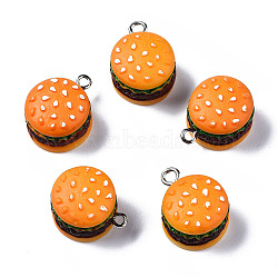 Opaque Resin Pendants, with Platinum Tone Iron Loop, Imitation Food, Hamburger, Orange, 20~21x16x13mm, Hole: 2mm(X-RESI-S356-061A)