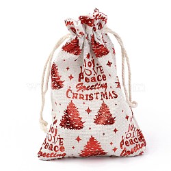 Christmas Theme Cotton Fabric Cloth Bag, Drawstring Bags, for Christmas Party Snack Gift Ornaments, Christmas Themed Pattern, 14x10cm(ABAG-H104-B06)