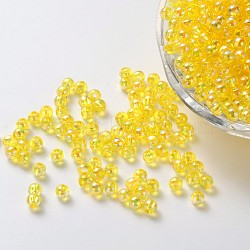 Eco-Friendly Transparent Acrylic Beads, Round, AB Color, Yellow, 4mm, Hole: about 1.2mm; about 17000pcs/500g.(PL731-6)