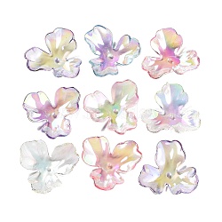 UV Plating Transparent Acrylic Bead Caps, Iridescent, Flower, Mixed Color, 38x35x12mm, Hole: 2mm(MACR-K356-15D)