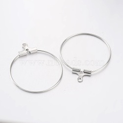 Rack Plating Brass Ring Hoop Earrings, Platinum, 21 Gauge, 30x25~26mm, Hole: 1mm, Pin: 0.7mm(X-KK-L125-01P)