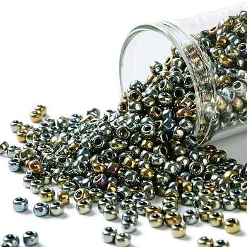 TOHO Round Seed Beads, Japanese Seed Beads, (721) Galvanized Blue Gold, 8/0, 3mm, Hole: 1mm, about 10000pcs/pound