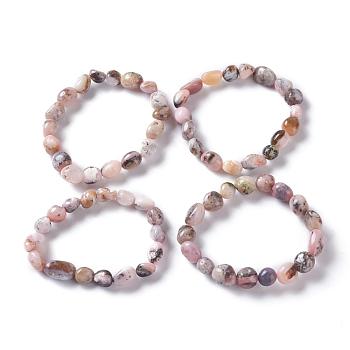 Natural Pink Opal Bead Stretch Bracelets, Tumbled Stone, Nuggets, Inner Diameter: 2~2-1/4 inch(5.2~5.6cm)