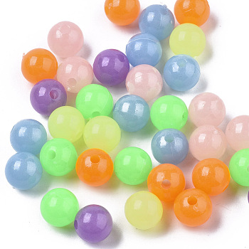 Luminous Acrylic Beads, Glow in the Dark, Round, Mixed Color, 8mm, Hole: 1.8mm