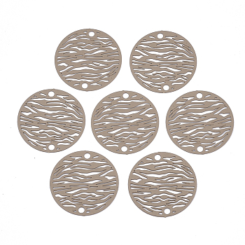 430 Stainless Steel Links connectors, Spray Painted, Etched Metal Embellishments, Flat Round, Tan, 20x0.5mm, Hole: 1.8mm