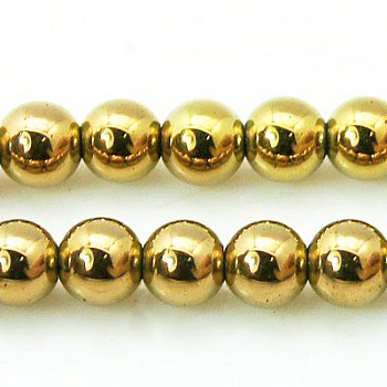 Non-magnetic Synthetic Hematite Beads Strands, Round, Gold, 8mm, Hole: 1mm, about 53pcs/strand, 15.7 inch