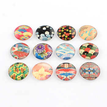 Half Round/Dome Pattern Photo Glass Flatback Cabochons for DIY Projects, Mixed Color, 14x4mm