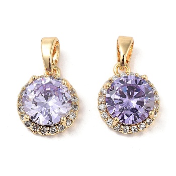 Brass Micro Pave Cubic Zirconia Charms, Flat Round, Real 18K Gold Plated, 12x10x4.5mm, Hole: 4.5x3mm