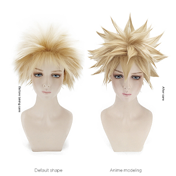 Short Blonde Wavy Cosplay Party Wigs, Synthetic Hero Wigs for Makeup Costume, with bang, 4 inch(10cm)