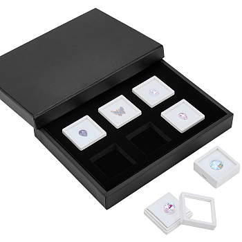 Acrylic and PU Leather Jewelry Trays, with 6Pcs Small ABS Plastic Loose Diamond Storage Cases, Rectangle, Black, 15.7x21.5x2.85cm
