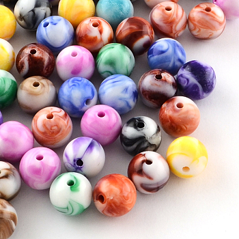 Opaque Acrylic Beads, Round, Mixed Color, 10mm, Hole: 2mm, about 950pcs/500g