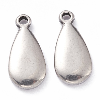 201 Stainless Steel Pendants, Teardrop, Stainless Steel Color, 19x9x3mm, Hole: 1.6mm