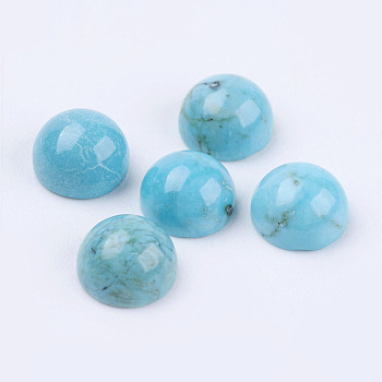 Natural Howlite Cabochons, Dyed, Half Round, Sky Blue, 6x4mm