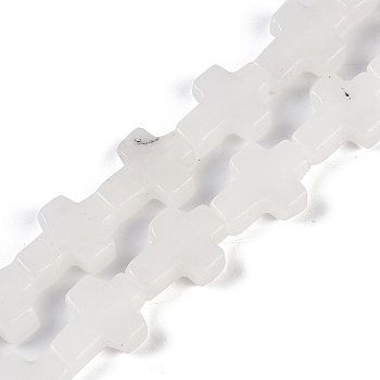 Natural White Jade Beads Strands, Cross, 15x11.5x4.5mm, Hole: 0.7mm, about 25pcs/strand, 15.75''(40cm)