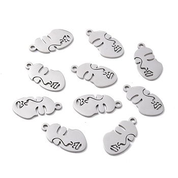 304 Stainless Steel Pendants, Abstract Face, Stainless Steel Color, 24x12.5x1mm, Hole: 2mm