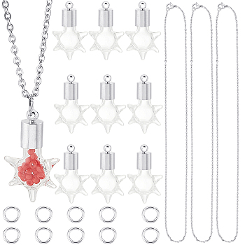 DIY Wish Bottle Necklace Making Kit, Including Clear Glass Vial Pendants, 304 Stainless Steel Chain Necklace, Brass Jump Rings, Starfish, 30Pcs/box, Pendant: 23x13.5x6mm, Hole: 1.6mm