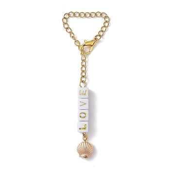 LOVE Acrylic Cup Charms, 304 Stainless Steel Chains and ABS Plastic Shell Beads, Golden, 80mm