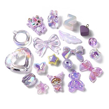 Mixed Style Acrylic Beads, Mixed Shape, Purple, 13~39x13.5~44x6~15mm, Hole: 1.5~5mm, about 167pcs/500g