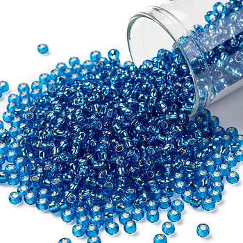 TOHO Round Seed Beads, Japanese Seed Beads, (2206) Silver Lined Dark Aqua, 8/0, 3mm, Hole: 1mm, about 1110pcs/50g