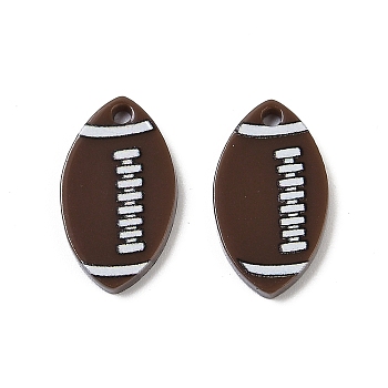 Printed Opaque Acrylic Pendants, Rugby, Coconut Brown, 17.5x10.5x2.5mm, Hole: 1.6mm