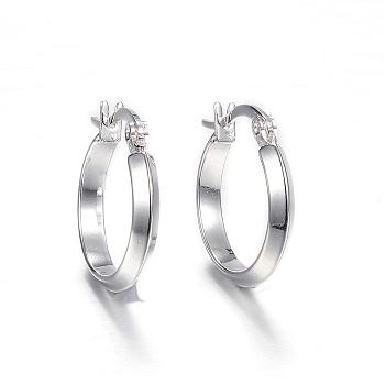 304 Stainless Steel Hoop Earrings, Hypoallergenic Earrings, Ring, Silver Color Plated, 20x18.5x3mm, pin: 1x0.8mm