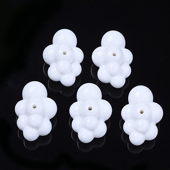 Opaque Acrylic Beads, 3D Cloud Shapes, White, 33x23x17mm, Hole: 2mm