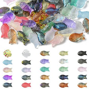 50Pcs 25 Styles Handmade Electroplate Glass Beads, Fish, Mixed Color, 14.5~15x8~14.5x4.5~5mm, Hole: 1mm, 2pcs/style