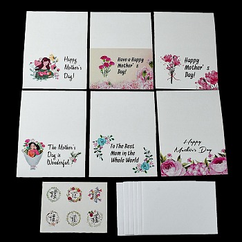 Mother's Day Gift Cards, with Envelope and Sticker, Medium Violet Red, 100x150x0.6mm