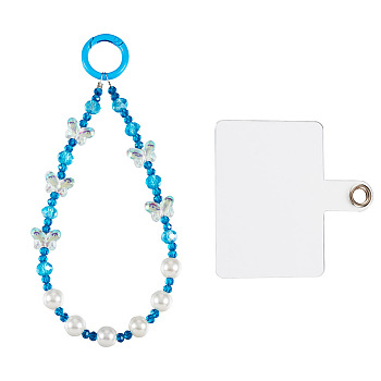 Resin Beads Mobile Straps, with Plastic Sheet, Butterfly, Deep Sky Blue, 15.2cm